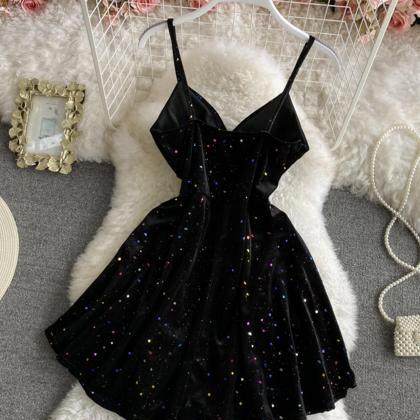 Black Velvet Short Dress A Line Mini Dress