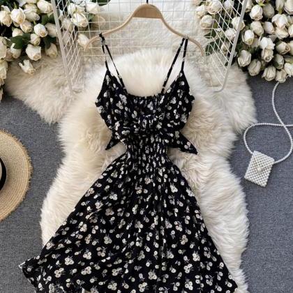 Fashion Black Floral With Bow Dress