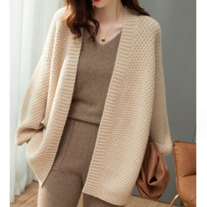 Fashion Loose Temperament Solid Color Knitted..