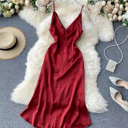 Elegant Summer Sexy Satin Lape Dress
