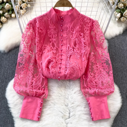 Temperament Long Sleeved Casual Breasted Lace..