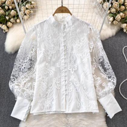 Temperament Long Sleeved Casual Breasted Lace..