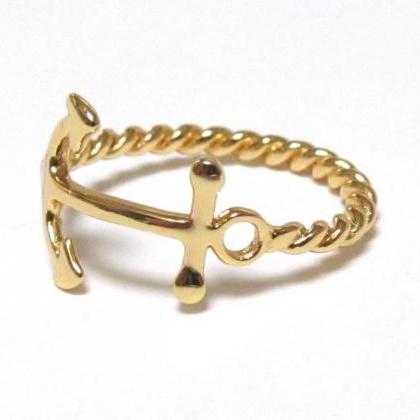 Gold Over Sterling Silver Anchor Ring With Rope..