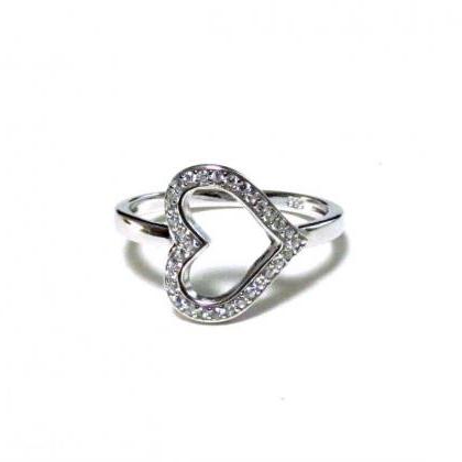 Sideways Heart Ring-rhodium Over Sterling Silver..