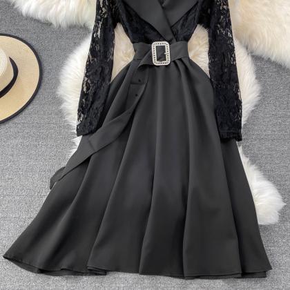 Fashion Black Lace Long Sleeve Dress