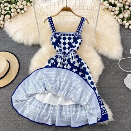 Fashion Sleeveless Blue Dress