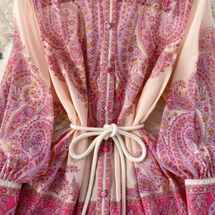 Pink Floral Retro Print Maxi Dress