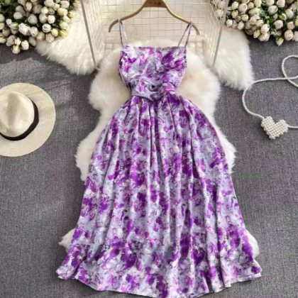 Fashion Floral Fragments Sling Sleeveless Backless..