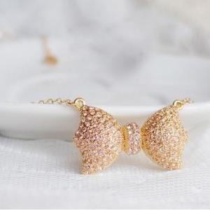Fashion Diamond Bow Necklace Ls090506wa