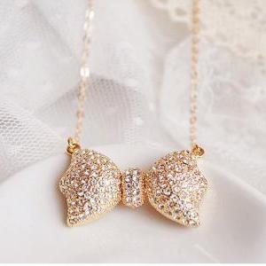 Fashion Diamond Bow Necklace Ls090506wa
