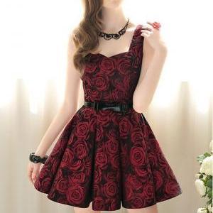 Fashion Rose Waist Big Skirt Sleeveless Dress..