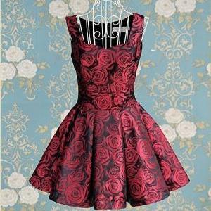 Fashion Rose Waist Big Skirt Sleeveless Dress..
