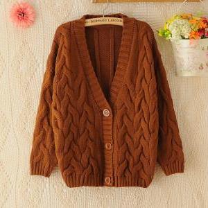 Long-sleeved V-neck Cardigan Sweater Coat..