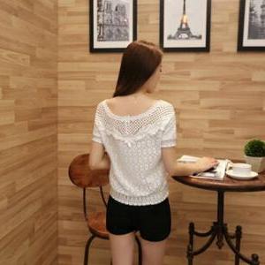 Short-sleeved Embroidered Lace Blouse #ad101010hj