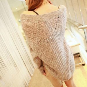 Sexy V-neck Long-sleeved Loose Knit Sweater Bat