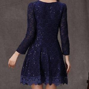 Slim Lace Long-sleeved Print Dress #df102118