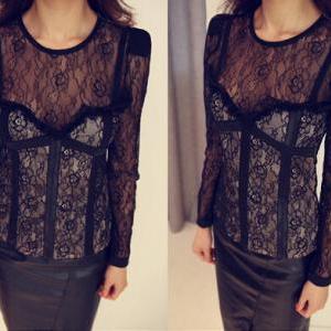Vintage Lace Long-sleeved T-shirt #fg102324