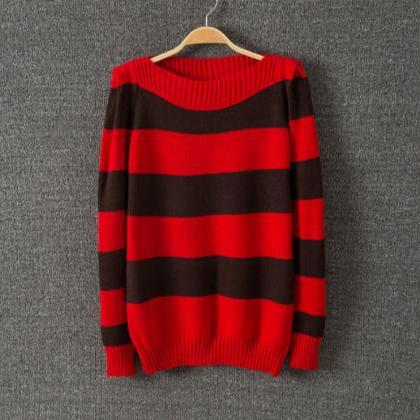 Sweet Striped Long-sleeved Sweater #er120604