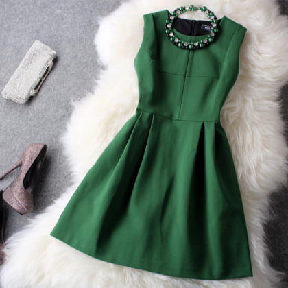 Unique Fresh Green With Beading Party Dress