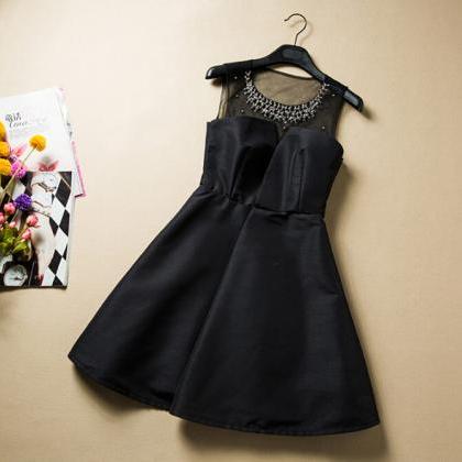 regular dress simple style round neck beaded lace 3/4 length sleeve solid color knee-length daily main image 1