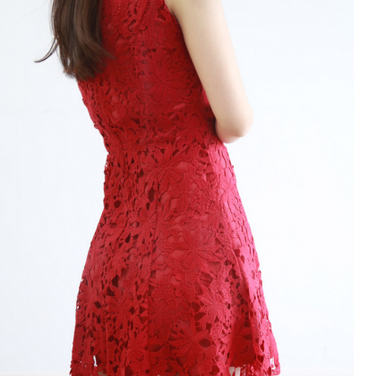Sweet Sleeveless Embroidered Lace Fishtail Dress..