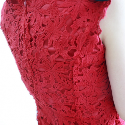 Sweet Sleeveless Embroidered Lace Fishtail Dress..