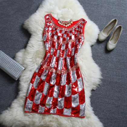 Elegant Beaded Sequined Vest Embroidered Dress..