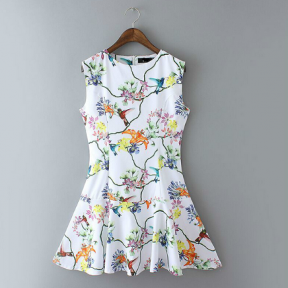 Sweet Printing Sleeveless Vest Dress We51415po