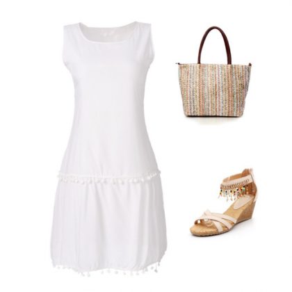 Fashion Round Neck White Sleeveless Dress We7407po