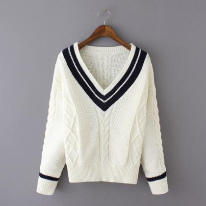 Sweet V-neck Knit Jacquard Sweater We91303po on Luulla