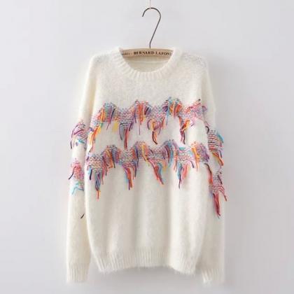 Loose Round Neck Long-sleeved Knit Sweater..