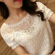 Short-sleeved embroidered lace blouse #AD101010HJ