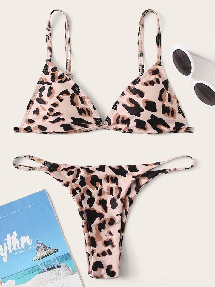 Sexy Leopard Print Tie-Dye Printed Bikini Swimsuit