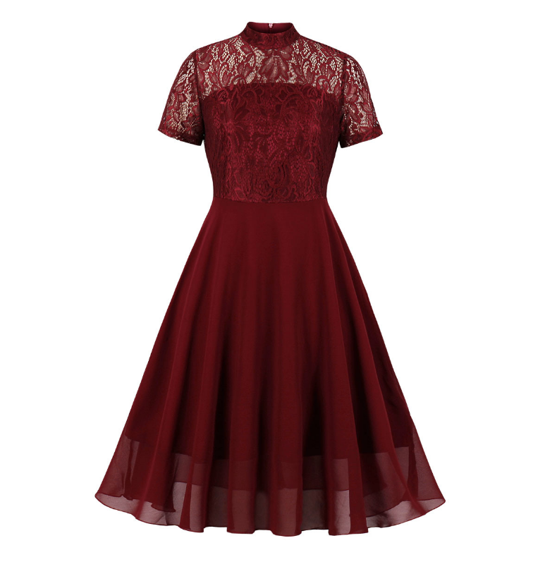 Ladies Retro Elegant Stitching Lace Dress