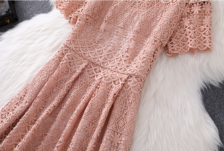Slim Lace High Waist Short Sleeve Dress on Luulla