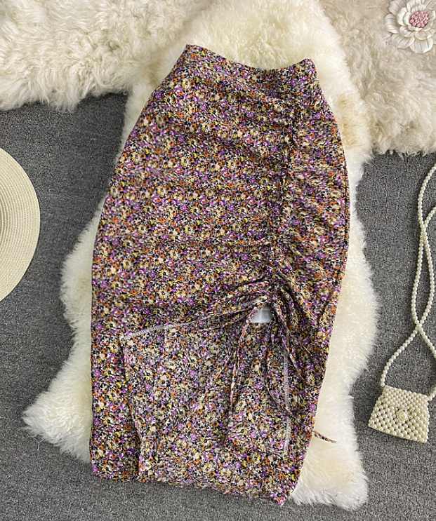 Irregular Floral Chiffon High Waist Bag Hip Skirt