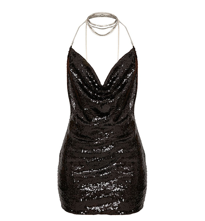 Women's Sequins Exposed Chest Sexy Mini Dress