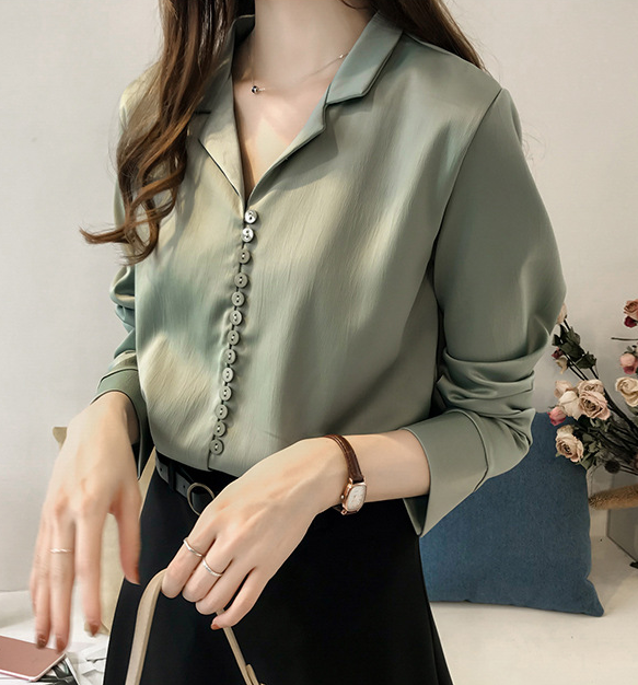 Solid Color Long-sleeved Shirt Top