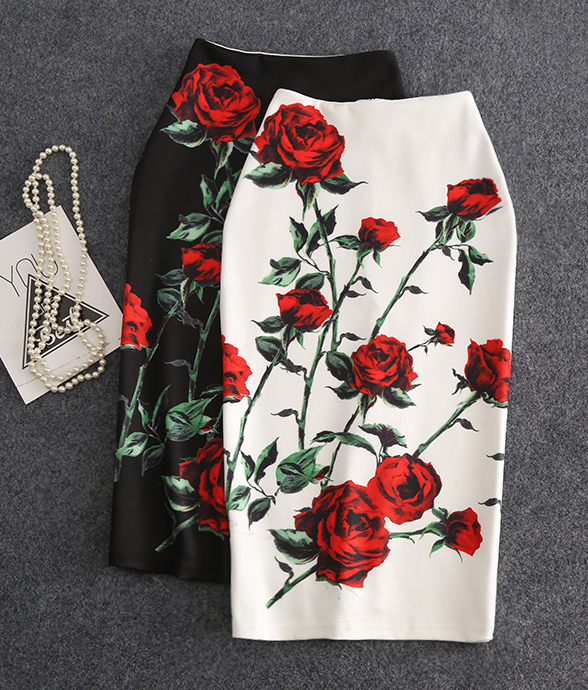 Rose Print Wrap Hip Skirt