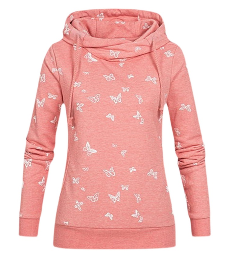 Women's Butterfly Printing Hooded Long Sleeve Sweater