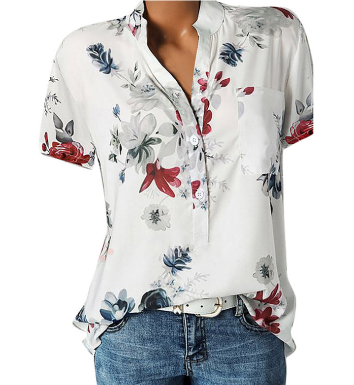 Women's Printed V-neck Short-sleeved Shirt Top