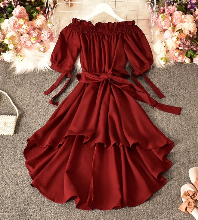 Irregular One Word Neck Chiffon Dress
