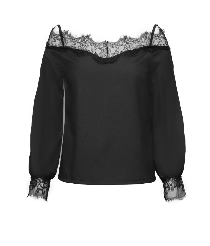 Sling Strapless Lace Stitching Casual One-shoulder Sexy Long-sleeved Top