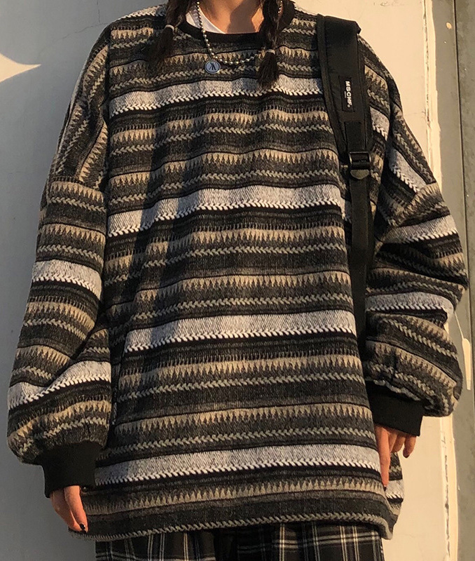Loose Retro Striped Pullovers Sweater