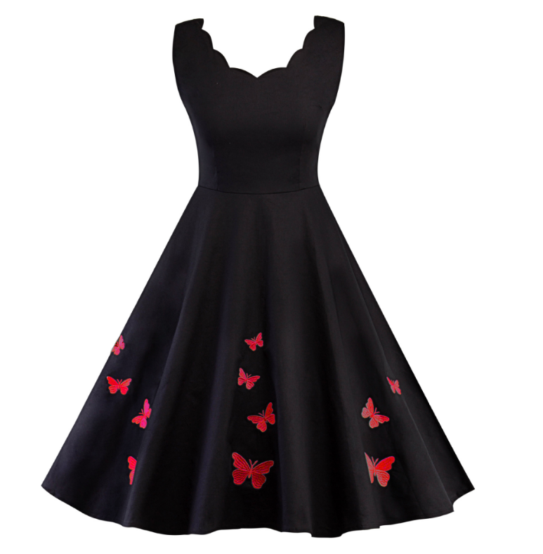 Slim Fashion Sleeveless Embroidered Butterfly Retro Dress