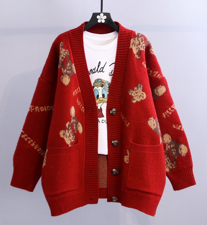 Loose Knit Cardigan Bear Sweater Jacket