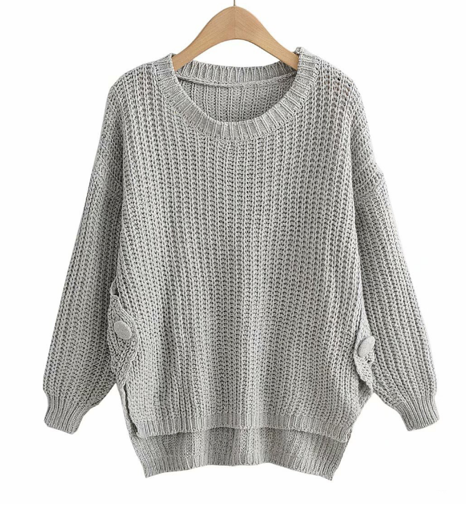 Round Neck Button Loose Knit Sweater