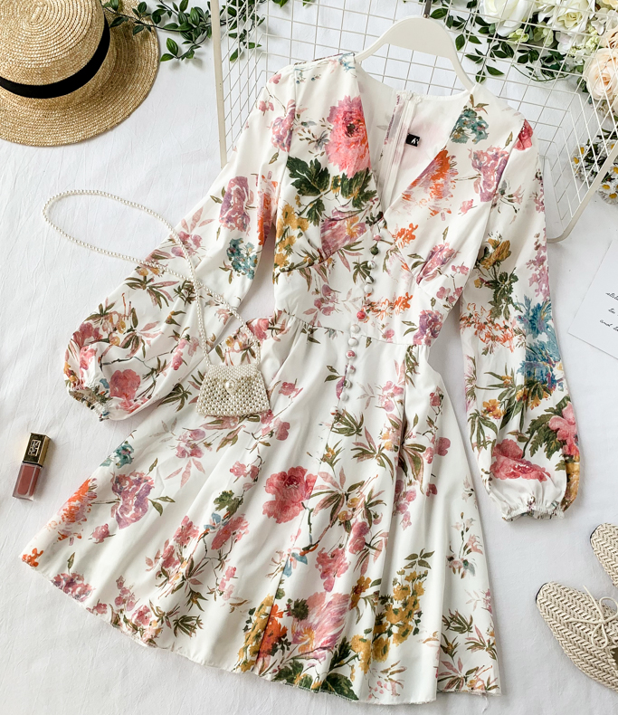 Floral Sweet Zipper Buttoned Dress