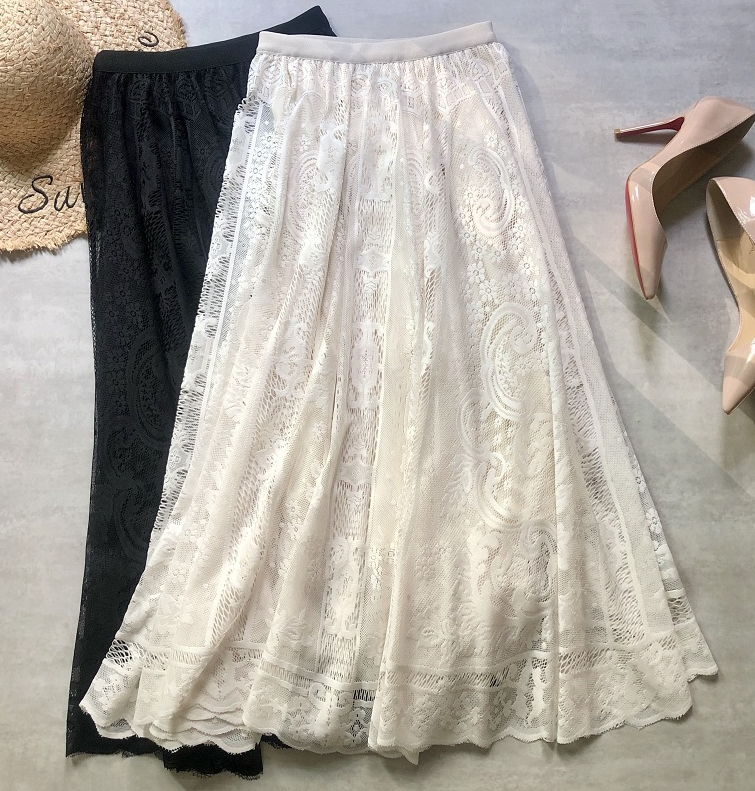 Solid Color Lace High Waist Skirt
