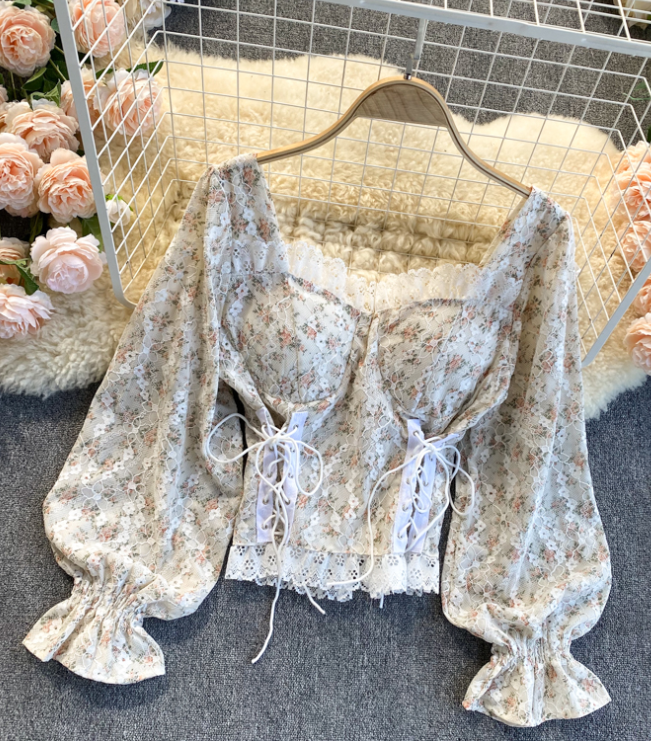 Sweet Lace Design Long Sleeve Top